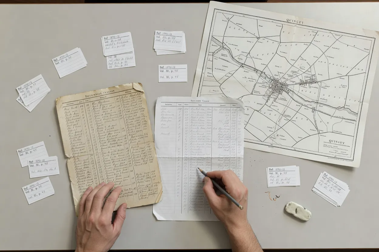 Recherche croisée dans une table décennale, un recensement et une carte communale