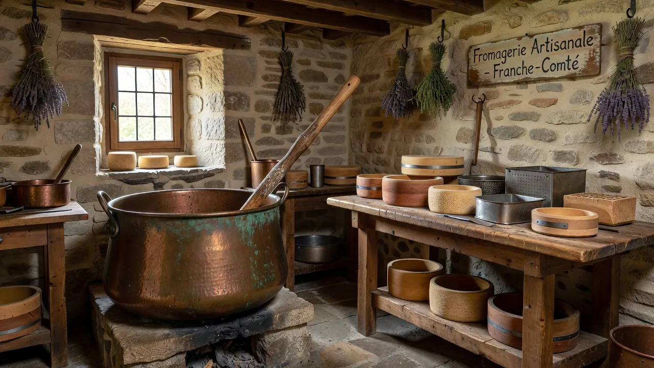 Outils de fromagerie artisanale traditionnelle, chaudron en cuivre, Franche-Comté