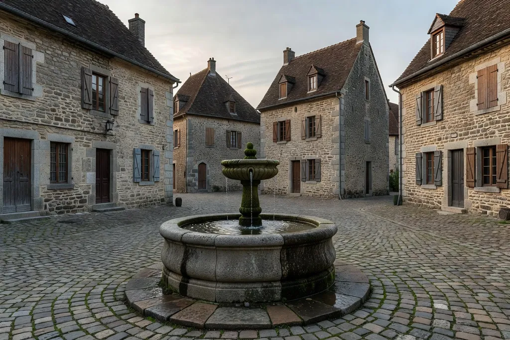 Place du bourg de Quingey, maisons en pierre calcaire et vie locale