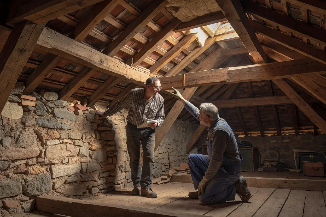 Lecture des liaisons entre toiture, mur et plancher d'une maison comtoise