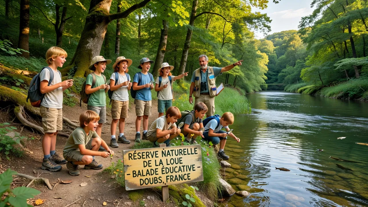 Enfants qui explorent la nature près de la Loue, Doubs