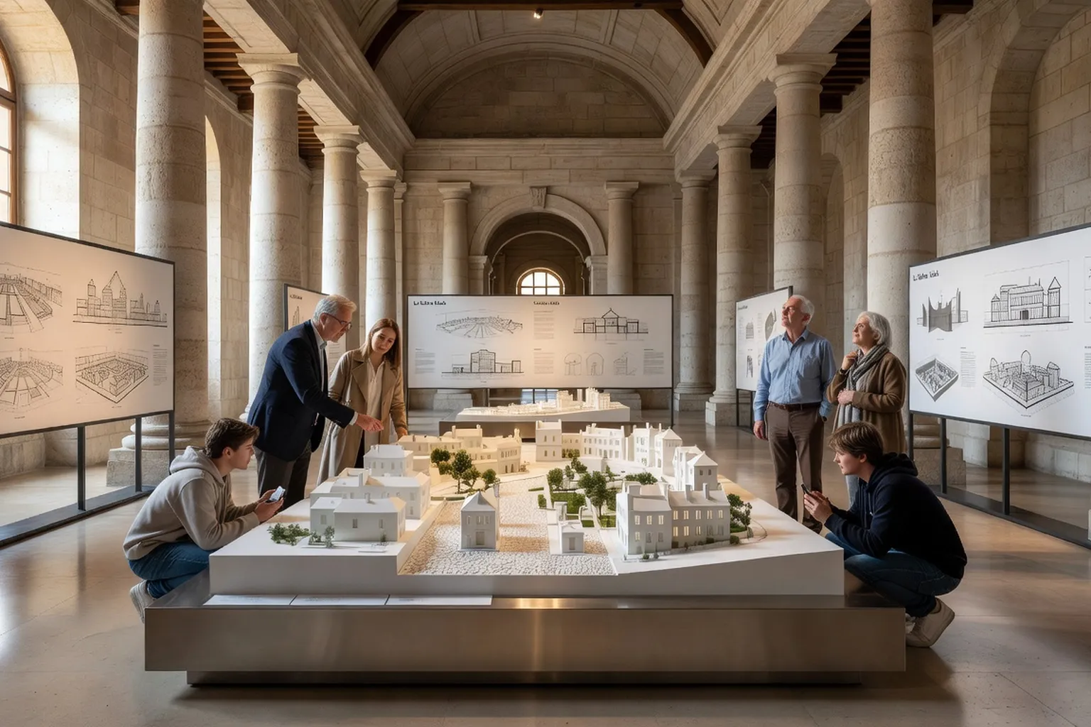 Vue sur la cour elliptique de la Saline royale d'Arc-et-Senans