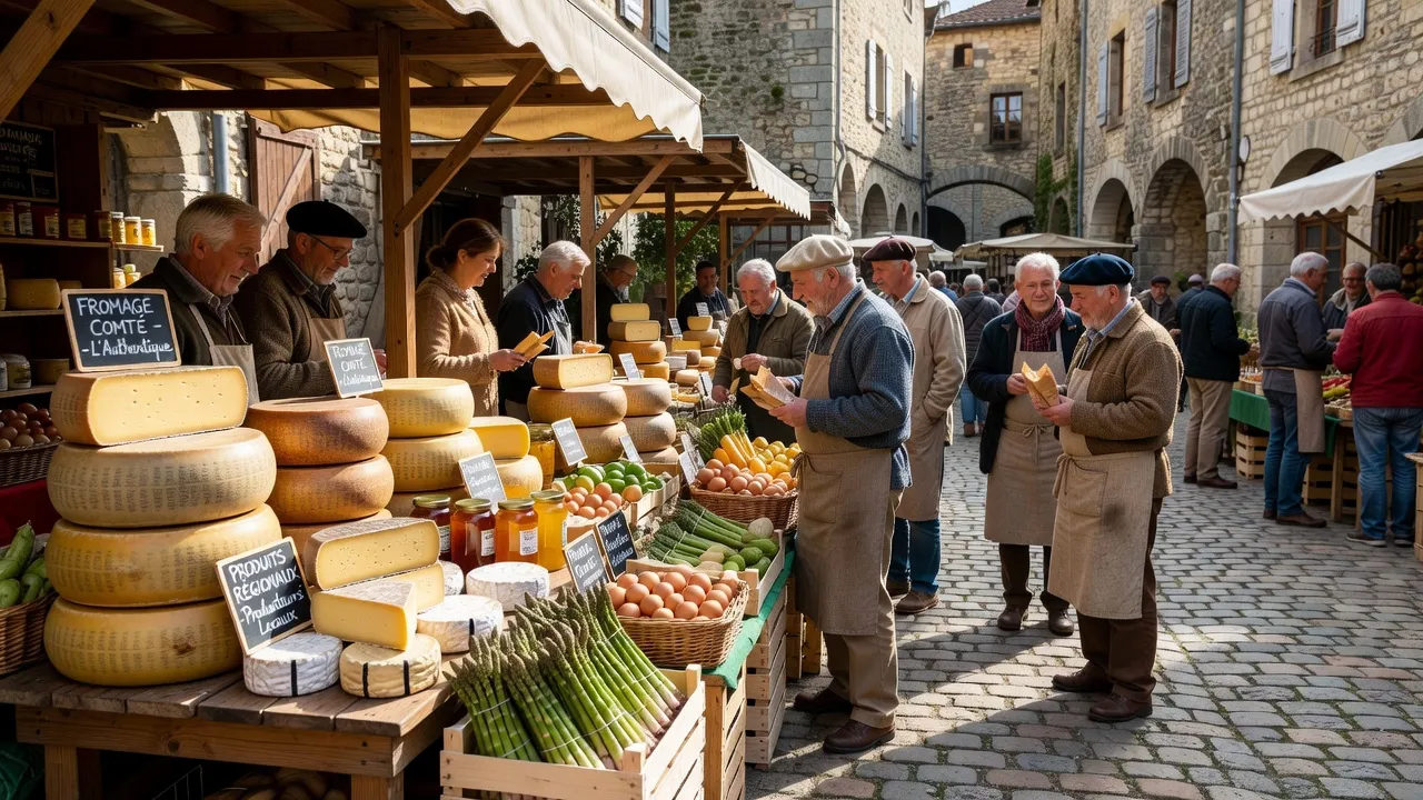 Marché de producteurs locaux, Comté AOP et produits régionaux, Franche-Comté